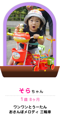そらちゃん 1歳 8ヶ月2歳 ワンワンとうーたん おさんぽメロディ 三輪車
